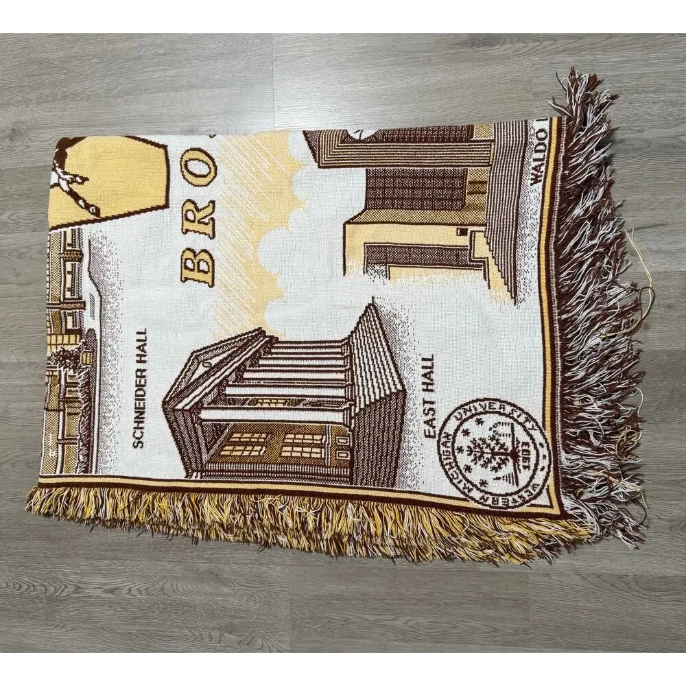Vintage Western Michigan University Broncos Woven Tapestry Throw Blanket 60x44